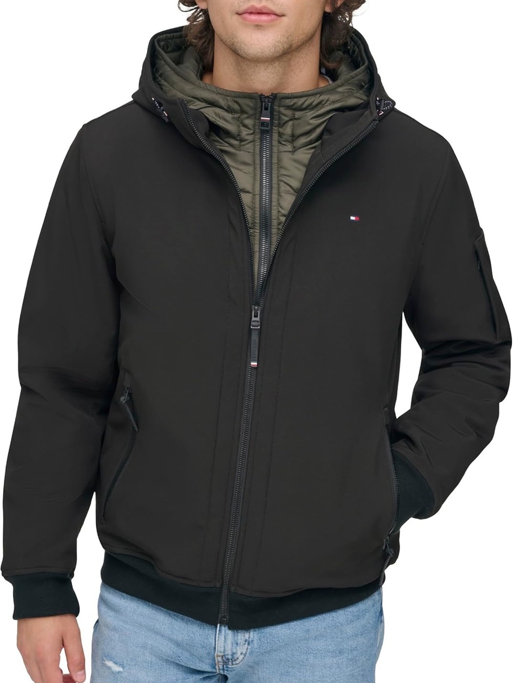 Tommy Hilfiger Black Hooded Bomber Jacket